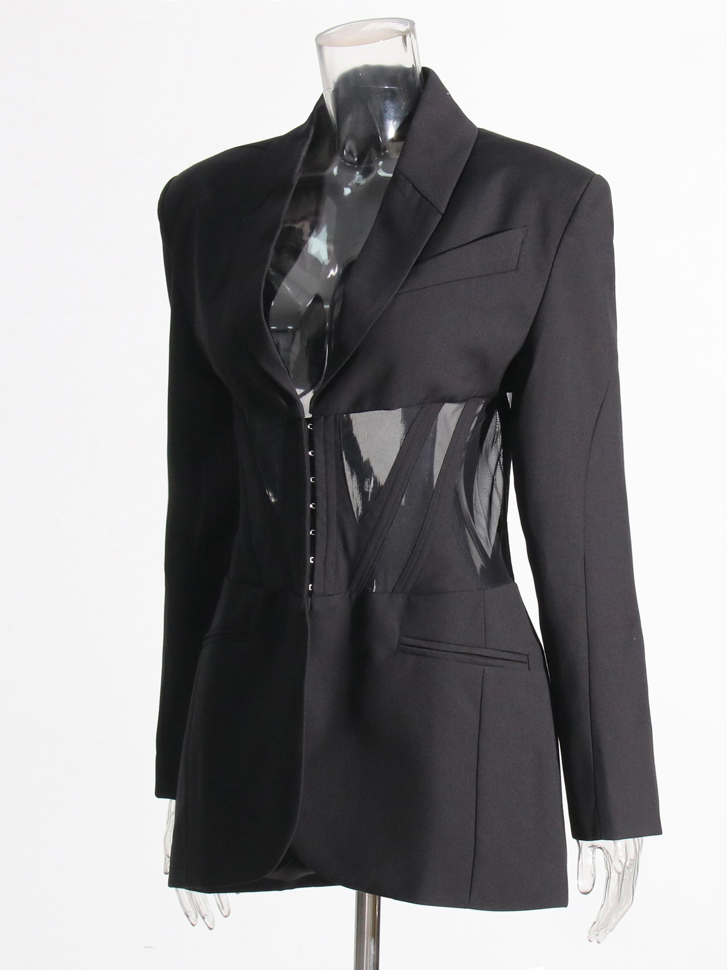 Avant - Garde Black Blazer with Sheer Corset Detail.