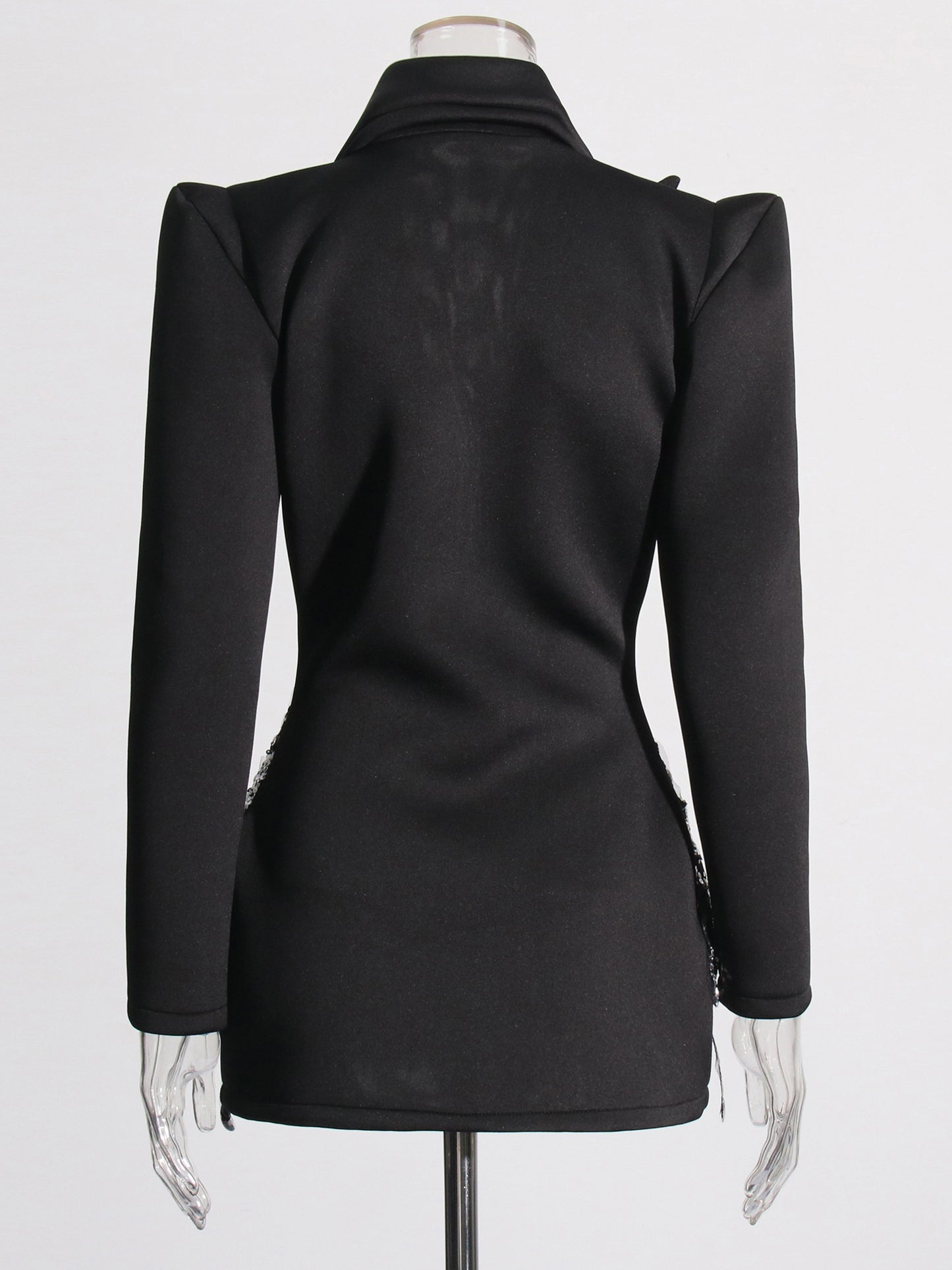 Glamorous Black Blazer - Style Dress with Crystal and Pearl Embellishments