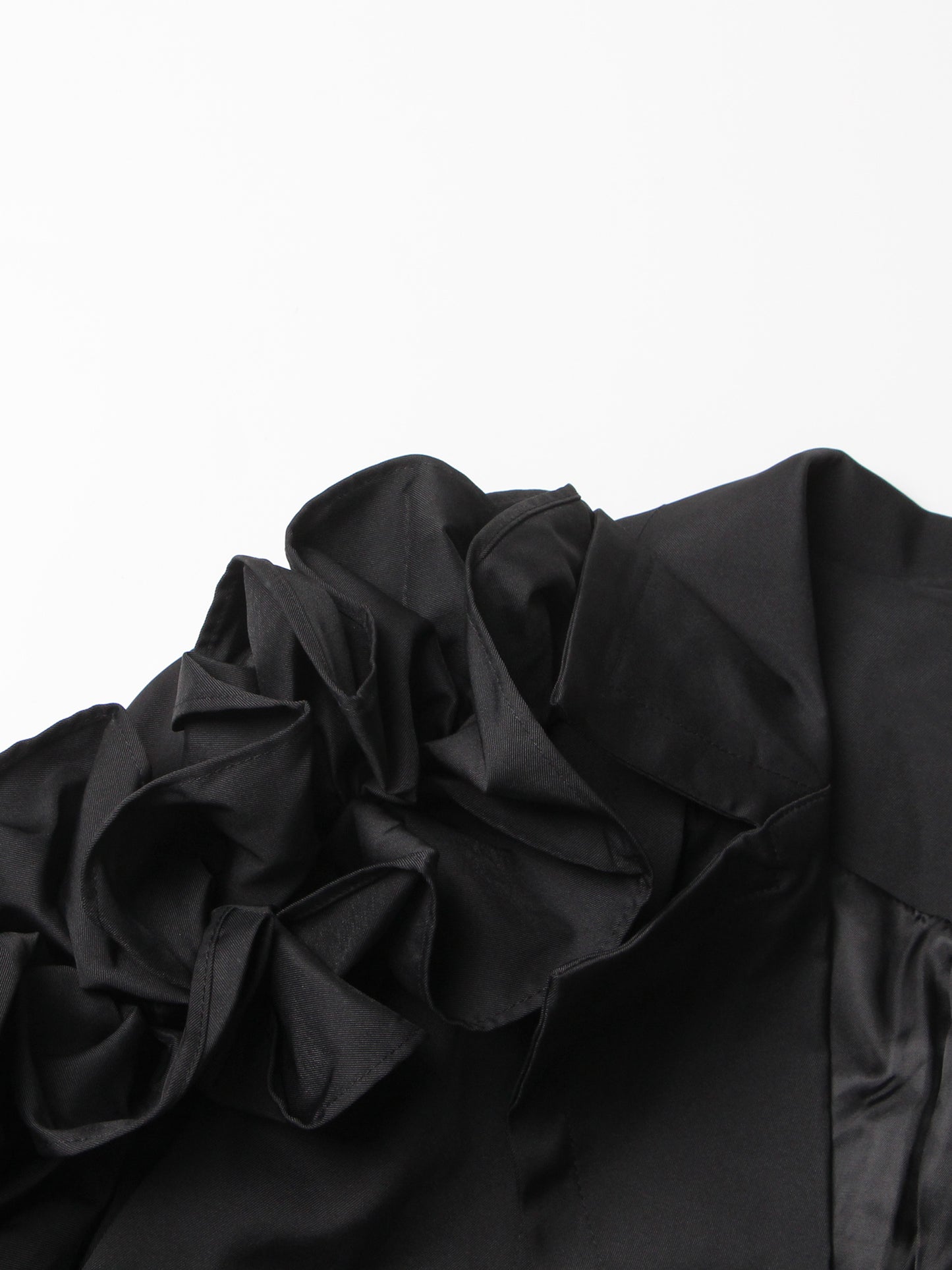 Gothic - Chic Black Ruffled Trench Coat with Belt