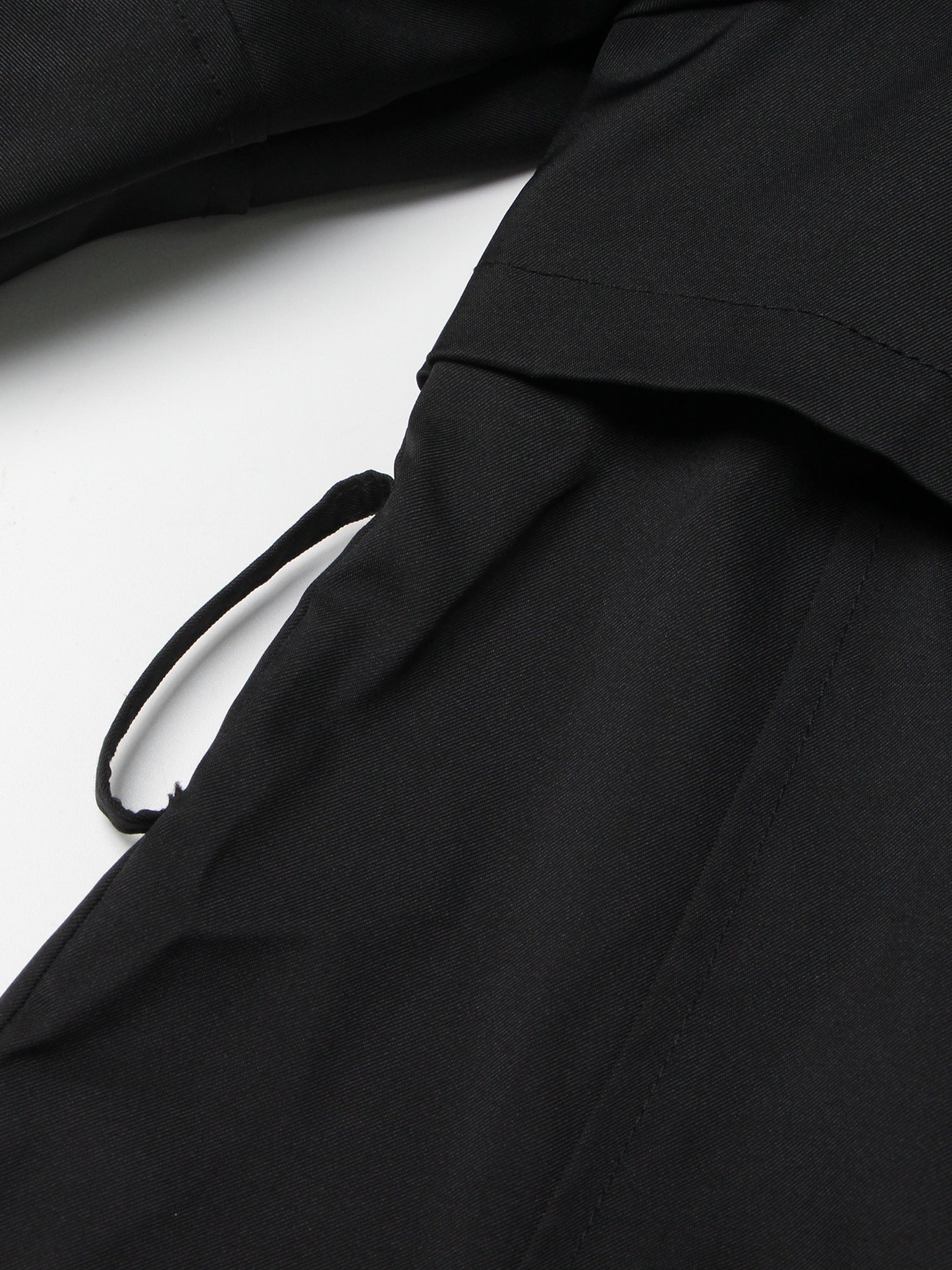 Gothic - Chic Black Ruffled Trench Coat with Belt