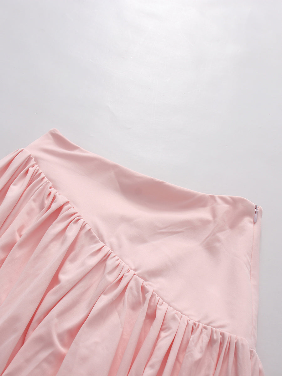 Pink Ruched Crop Top Flowy Maxi Skirt Set