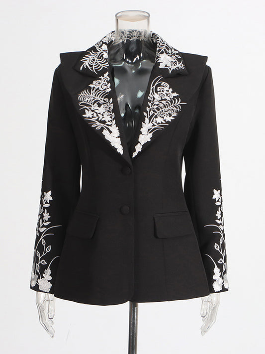 Elegant Solid Patchwork Embroidery Jacket