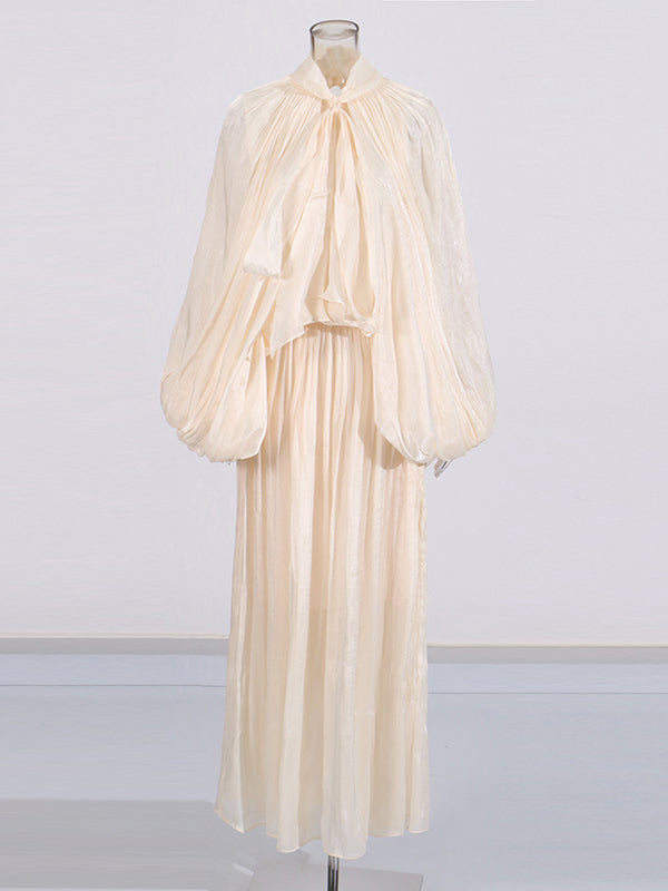 Elegant Solid Pleated Long Dress