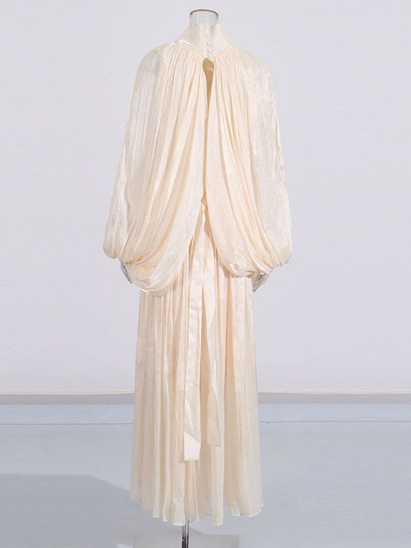 Elegant Solid Pleated Long Dress