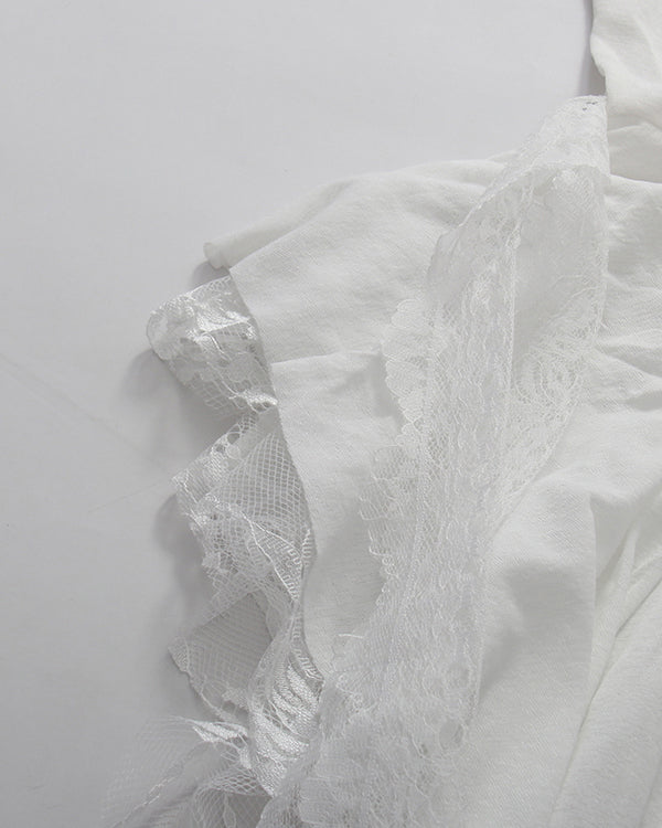 White Patchwork Lace Irregular Vest