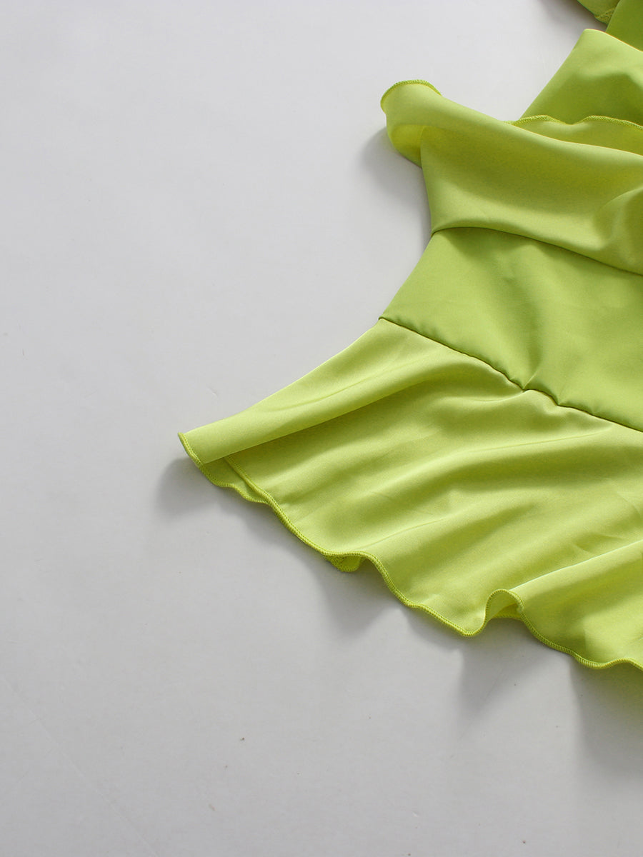 Green Strapless Ruched Ruffle Maxi Evening Dress