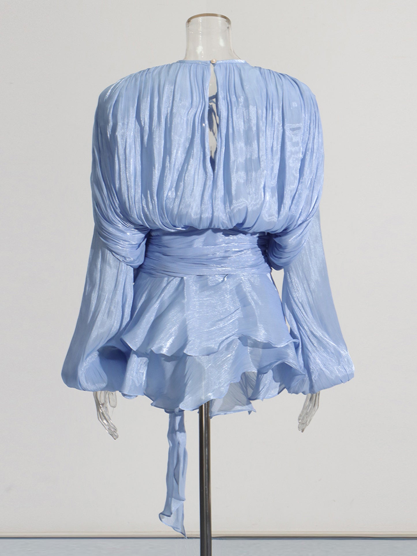 Charming Light Blue Tie - Neck Wrap Mini Dress