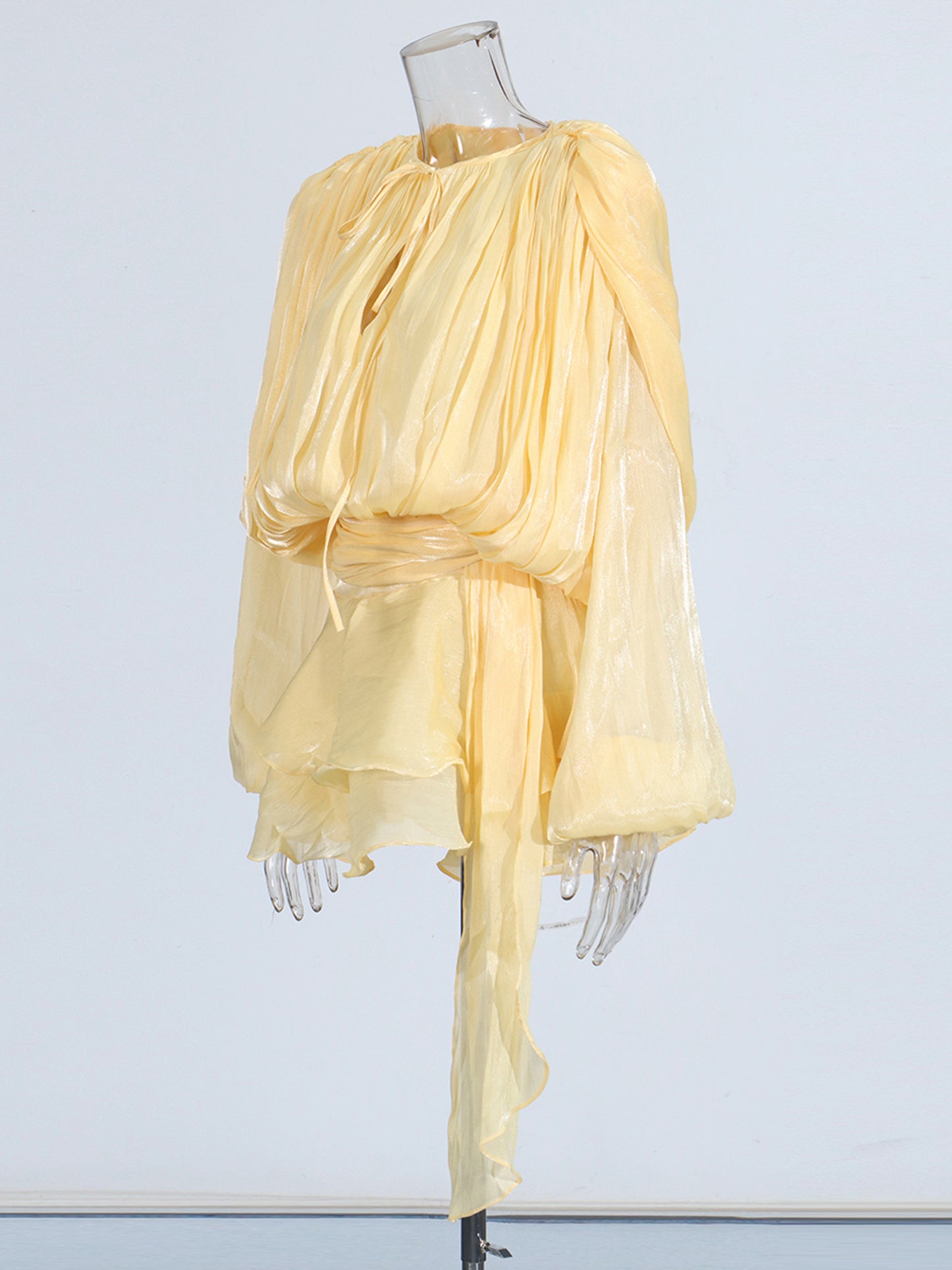 Charming Yellow Tie - Neck Wrap Mini Dress