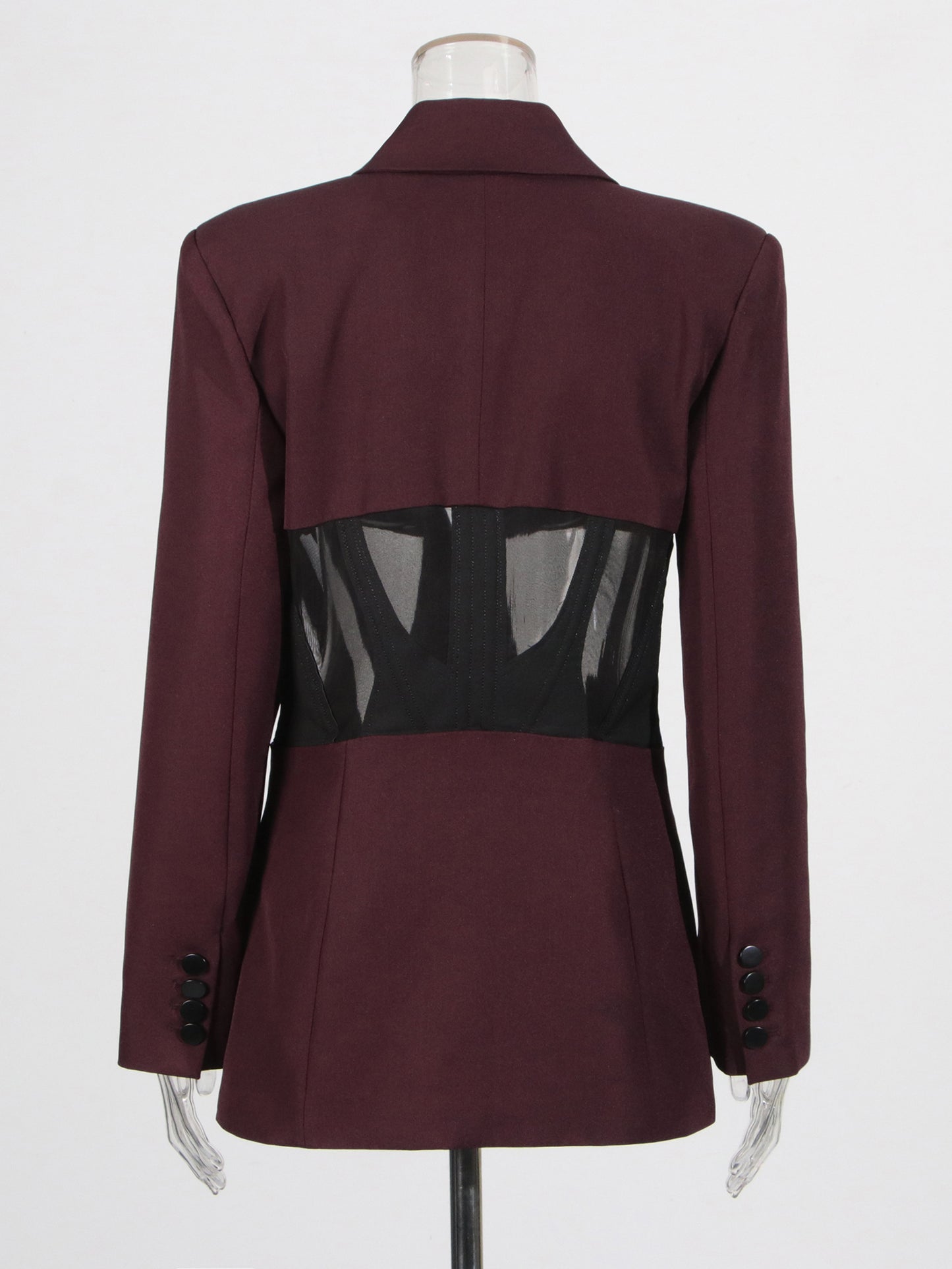Avant - Garde Burgundy Blazer with Sheer Corset Detail.