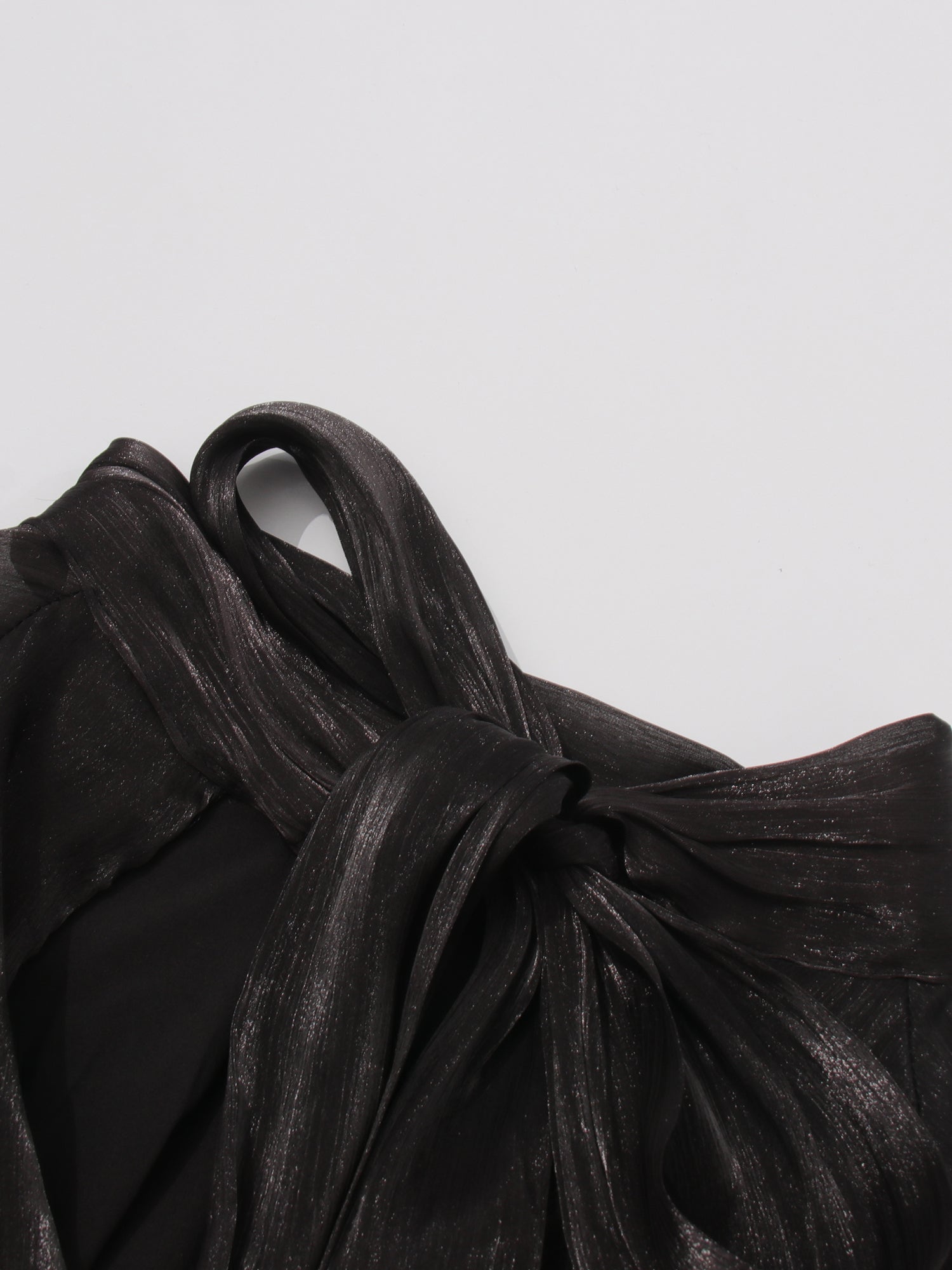 Gothic - Glam Black Ruffled Maxi Dress with Tie Cuffs and High Neck.