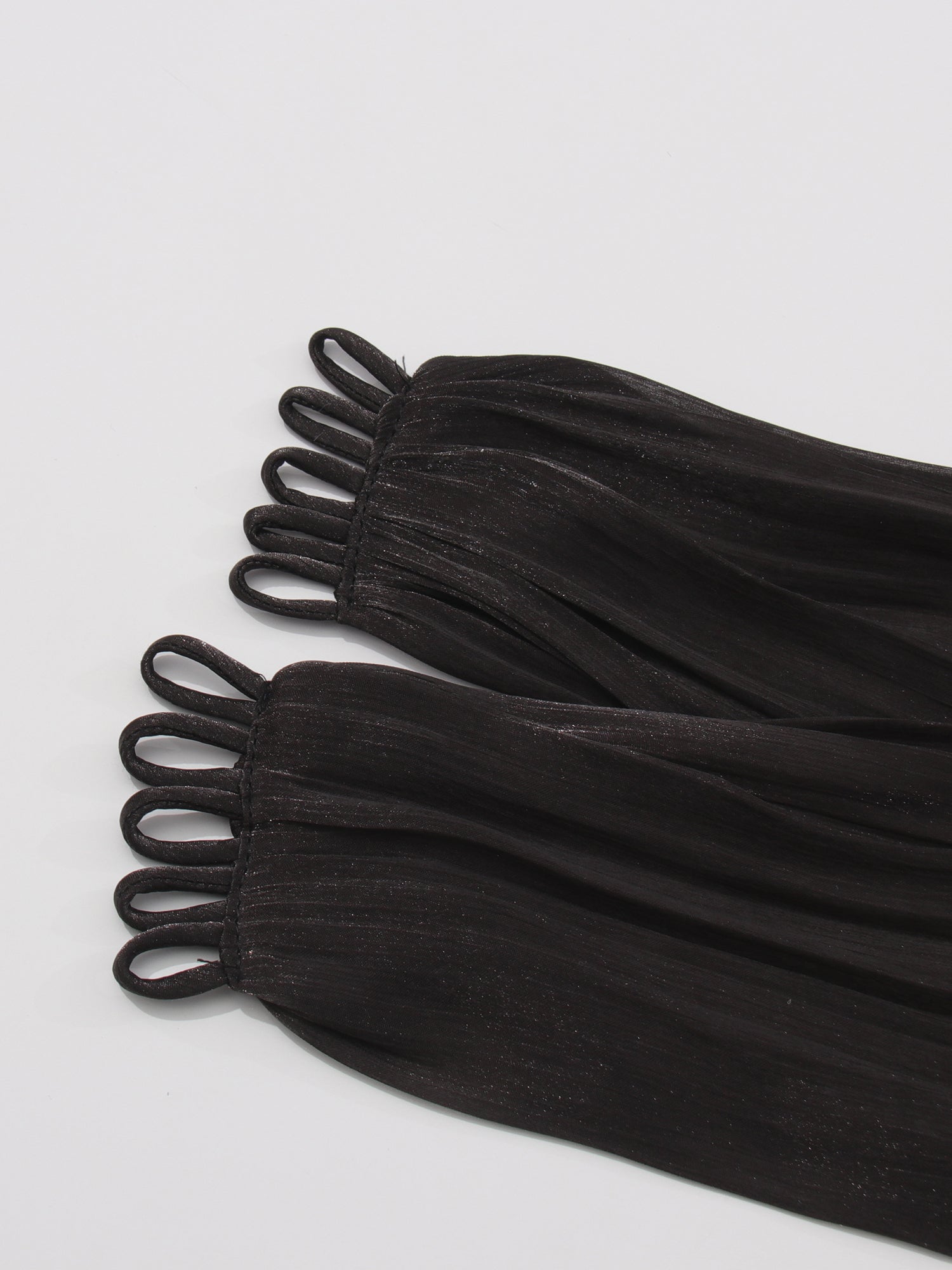Gothic - Glam Black Ruffled Maxi Dress with Tie Cuffs and High Neck.