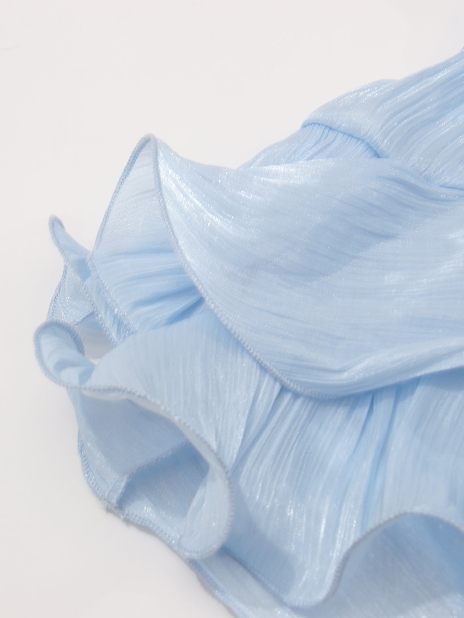 Ethereal Light Blue Ruffled Maxi Dress with Tie Cuffs.