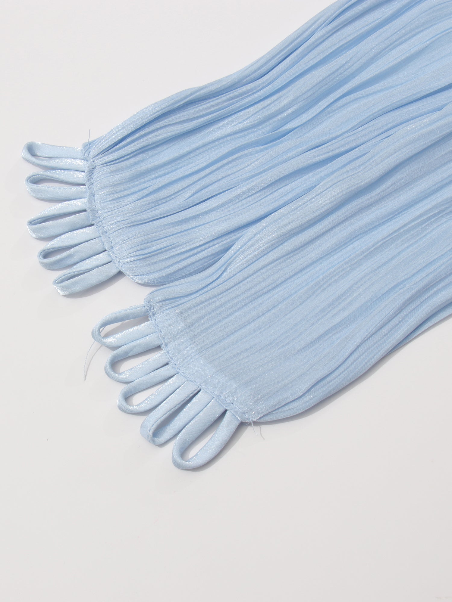 Ethereal Light Blue Ruffled Maxi Dress with Tie Cuffs.