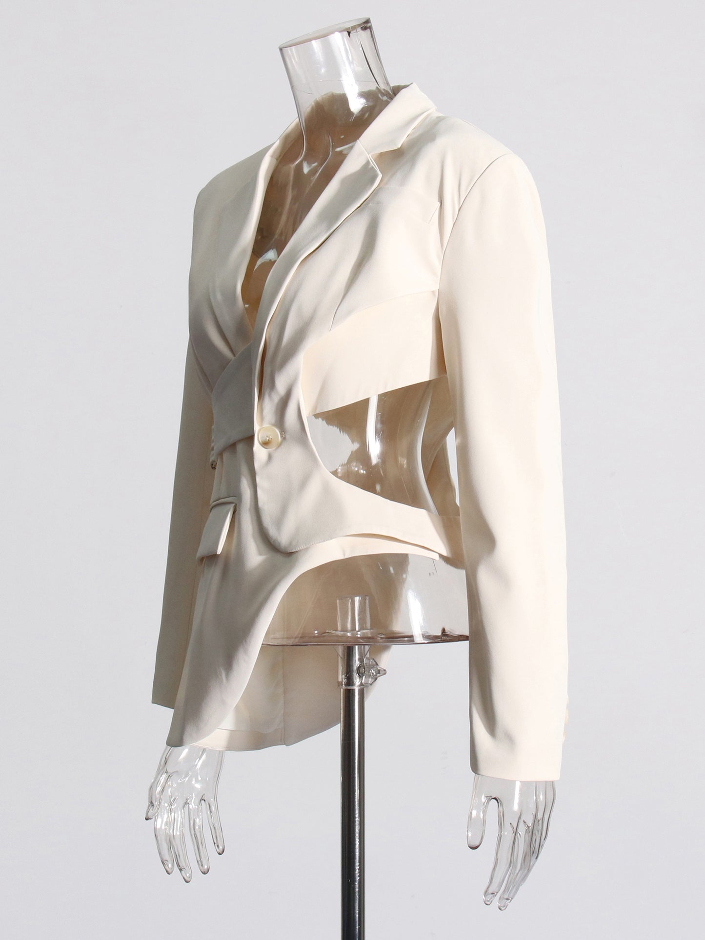 Edgy Apricot Cutout Asymmetric Blazer with Belt Detail