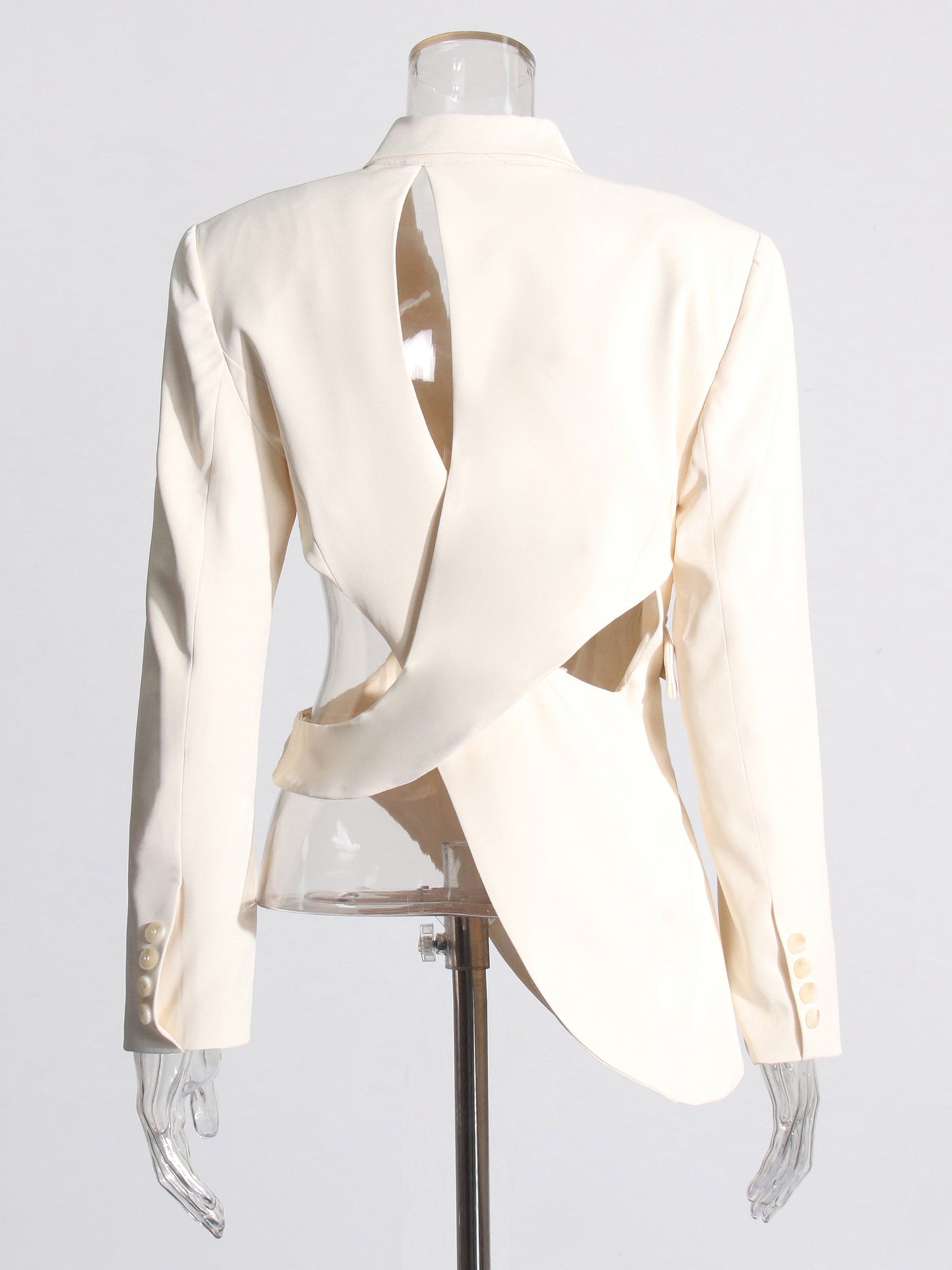 Edgy Apricot Cutout Asymmetric Blazer with Belt Detail