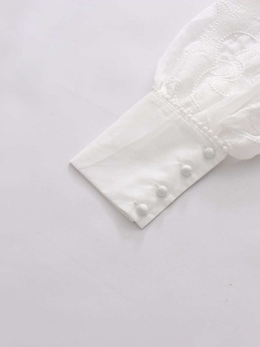 White Embroidered Long Sleeve Maxi Dress