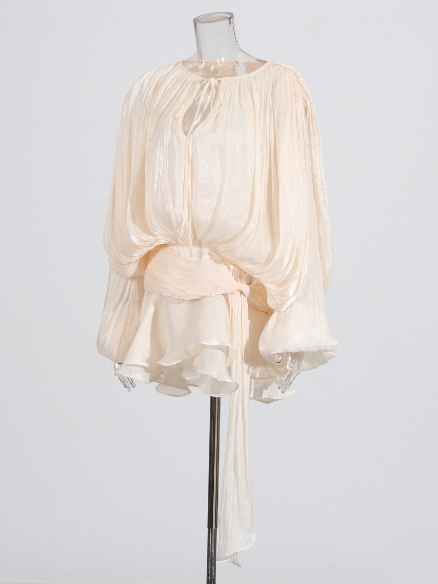 Elegant Apricot Tie - Neck Wrap Mini Dress