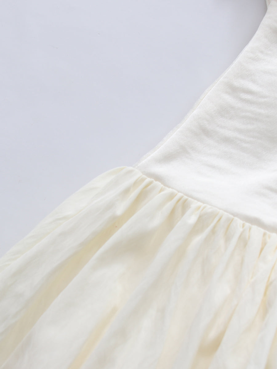 Beige High-Neck Sleeveless Asymmetric Balloon Dress