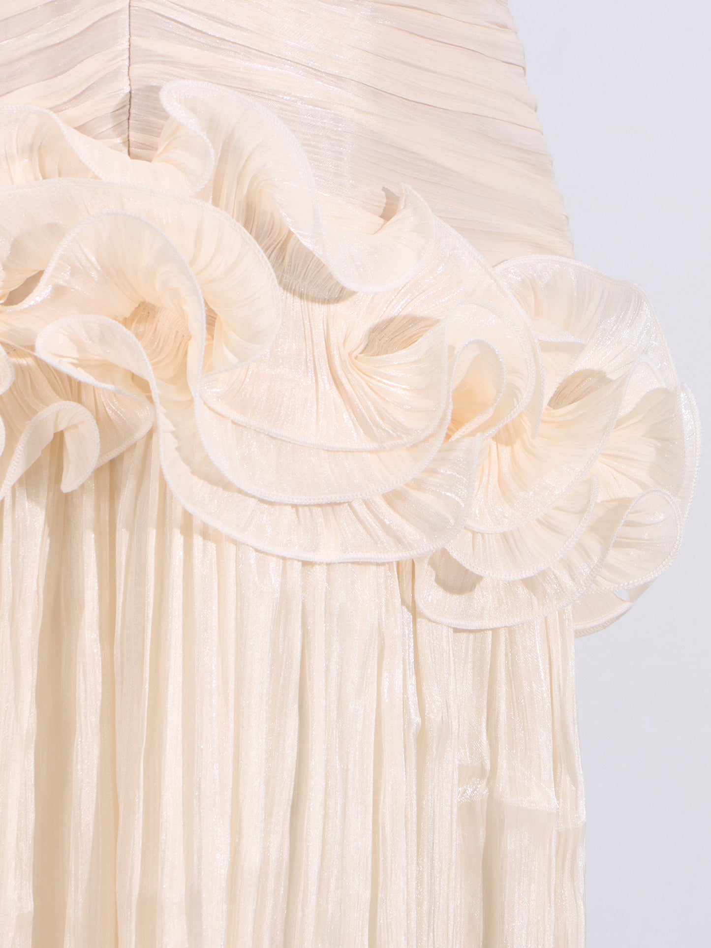 Elegant Apricot Strapless Maxi Dress with Ruffled Detail
