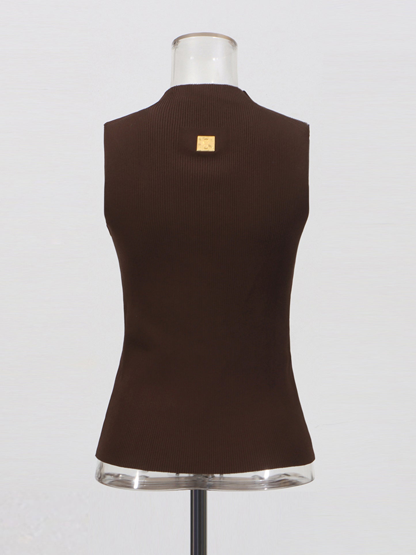 Chic Coffee Sleeveless Top with Gold Keyhole Accent