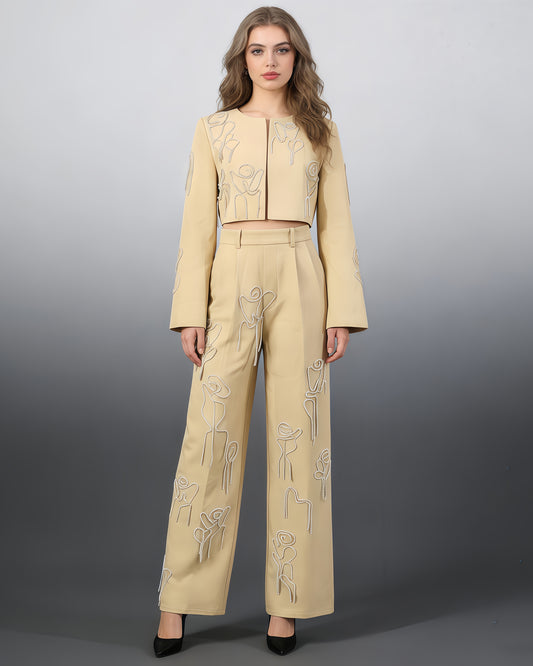 Khaki Rhinestone Rose Embroidery Set