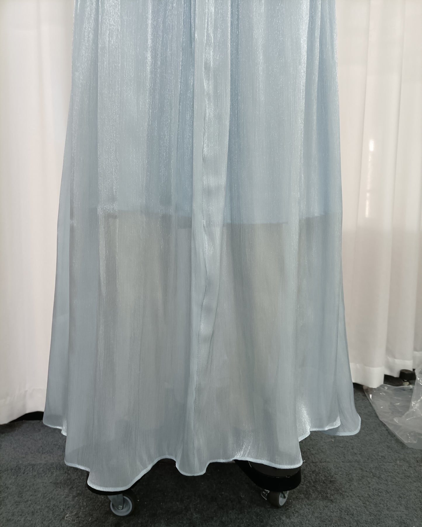 Light Blue V-Neck Ruched Waist Shiny Maxi Dress