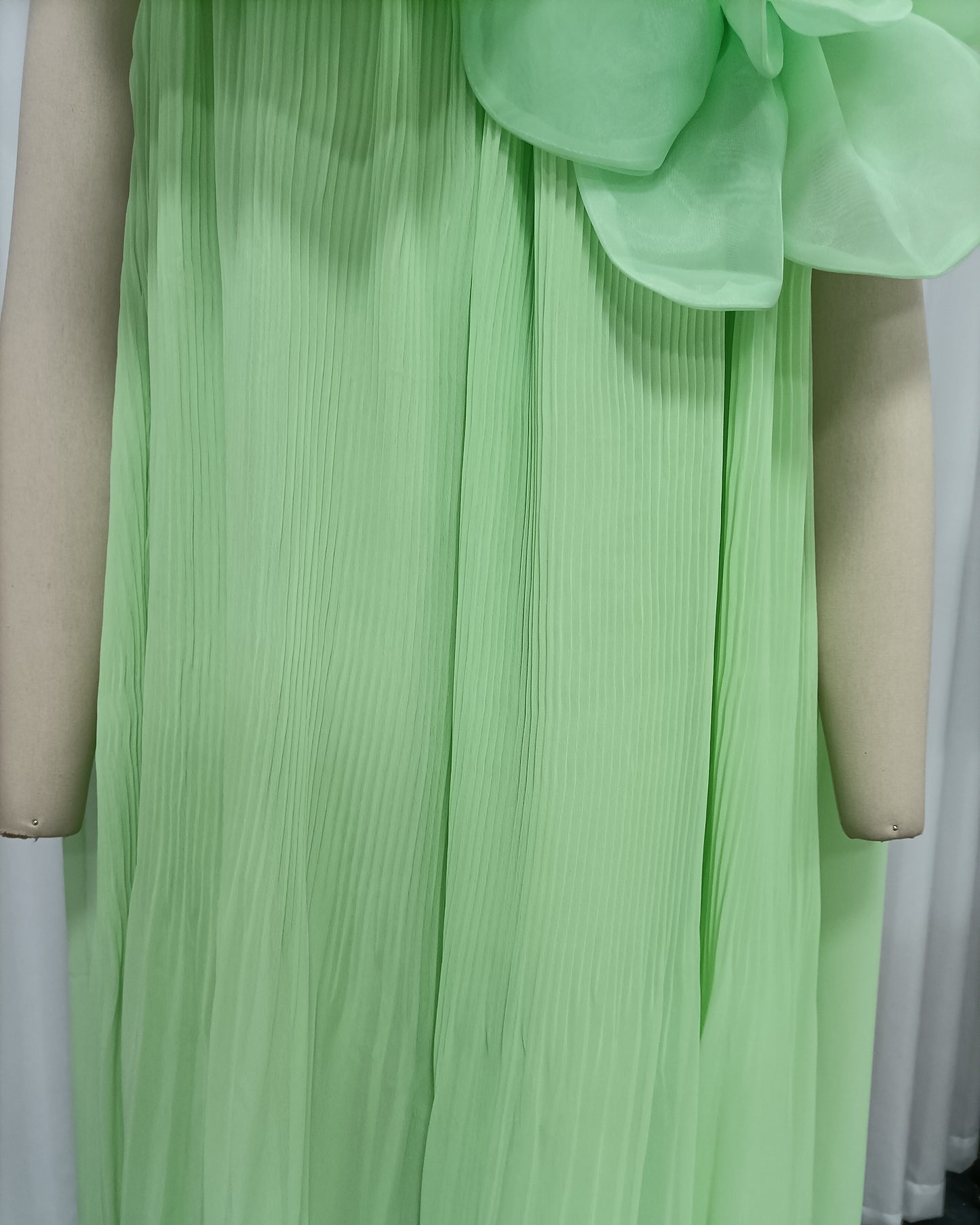 Light Green 3D Floral Pleated Maxi Dress