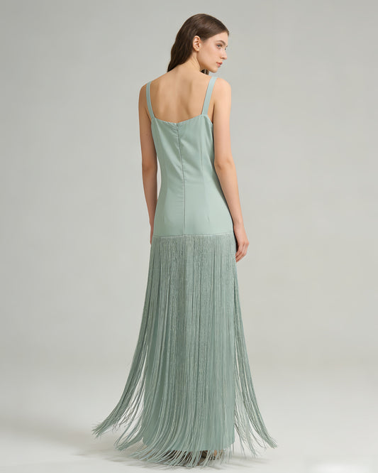 Mint Green Fringe spaghetti strap Maxi Dress