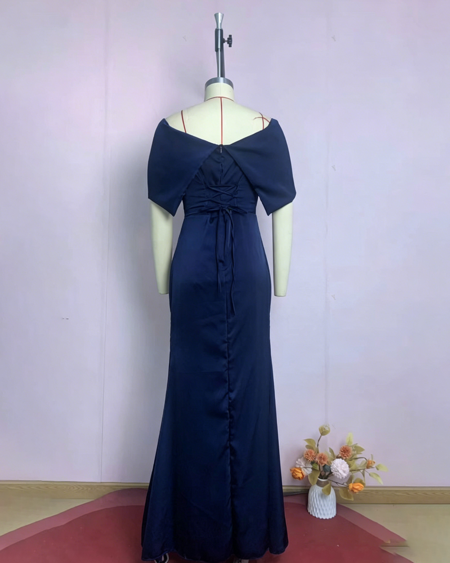 Navy Blue Off-the-Shoulder Mermaid Evening Gown