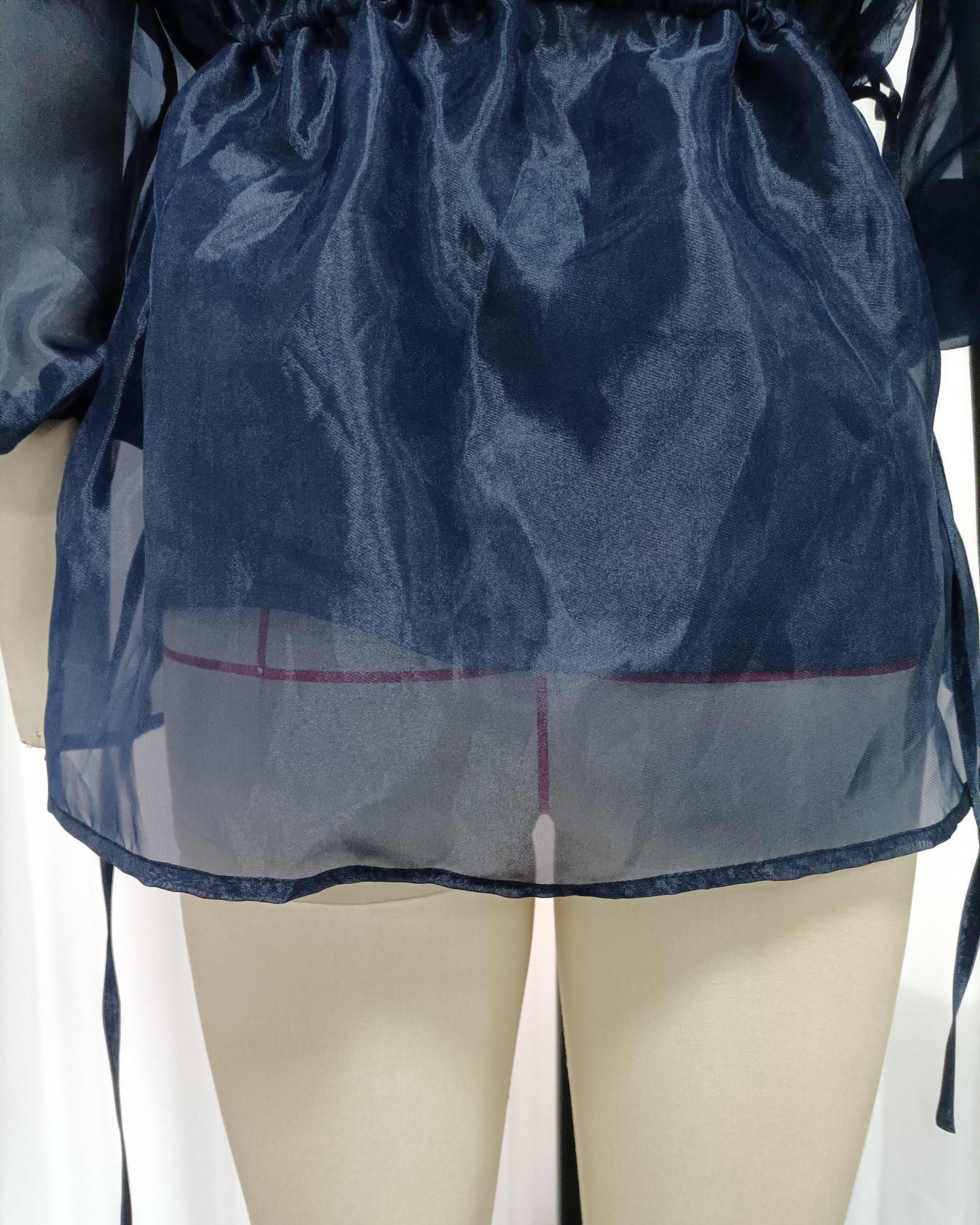 Navy Bow Puff Sleeves Tunic Top