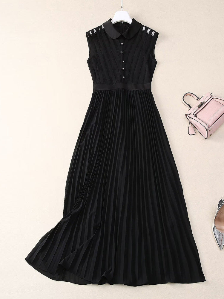Elegant Sleeveless Pleated Long Dress