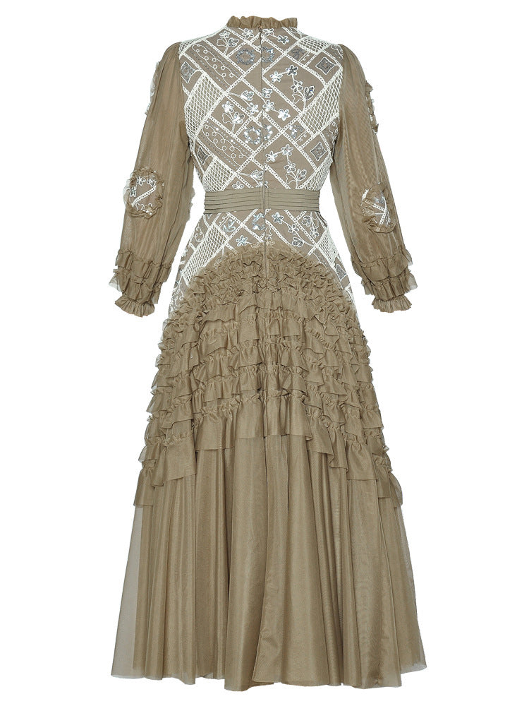 Patchwork Sequins Mesh Long Dress