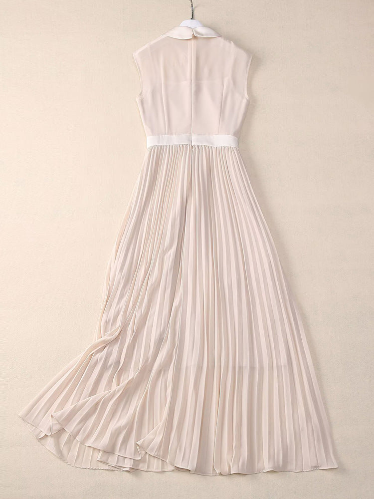 Elegant Sleeveless Pleated Long Dress