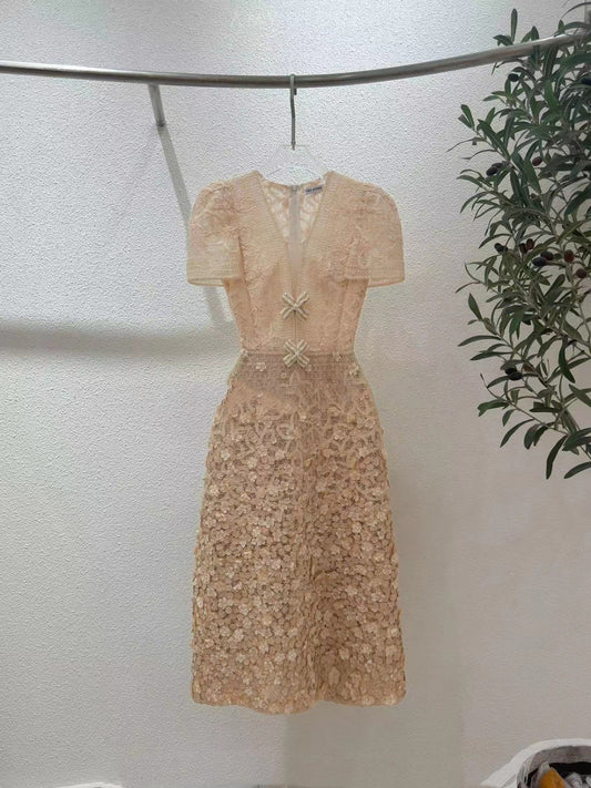 Solid Patchwork V-neck Long Dress