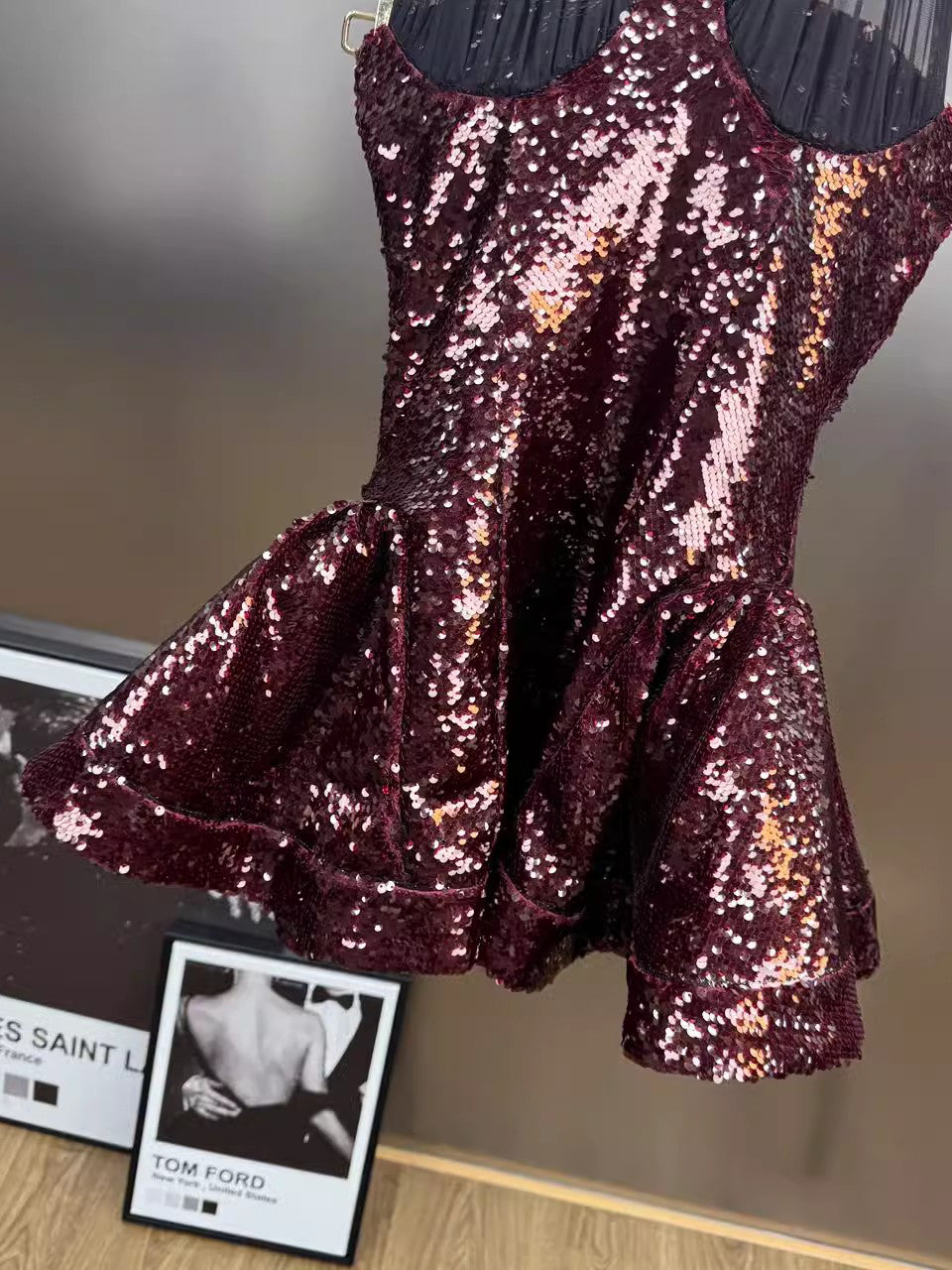 Patchwork Mesh Sequins Short Dress