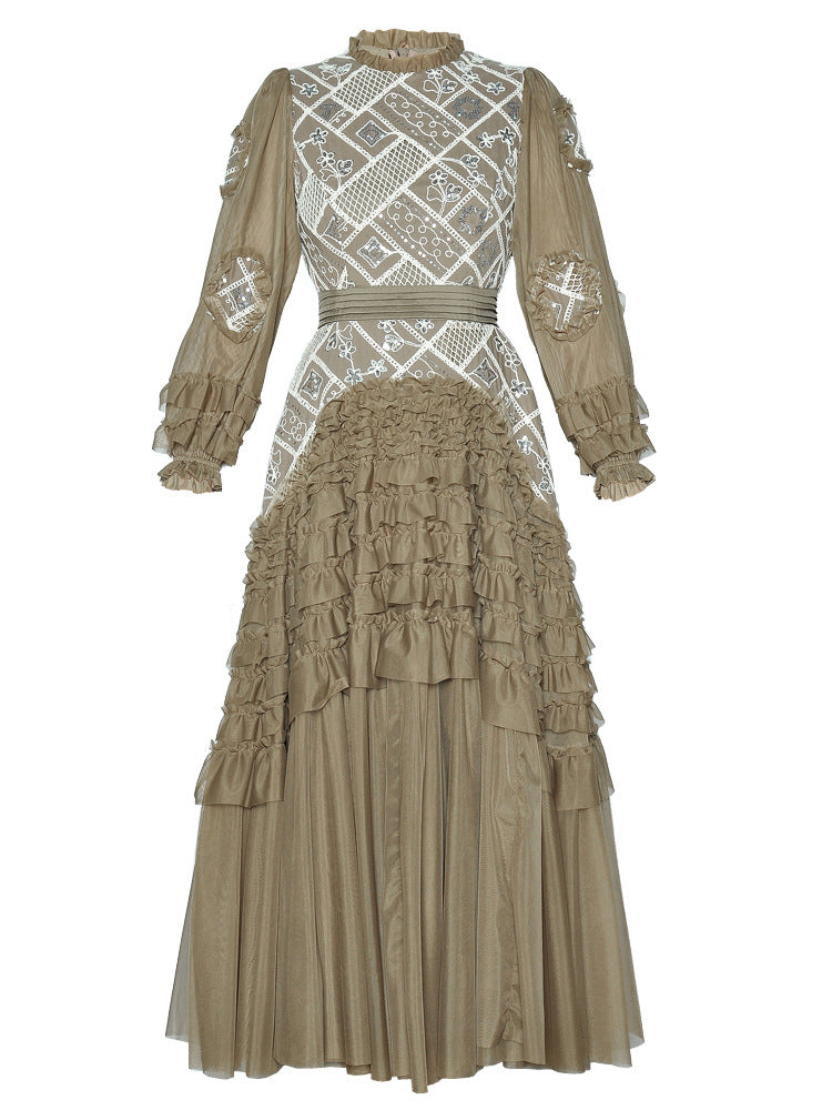 Patchwork Sequins Mesh Long Dress