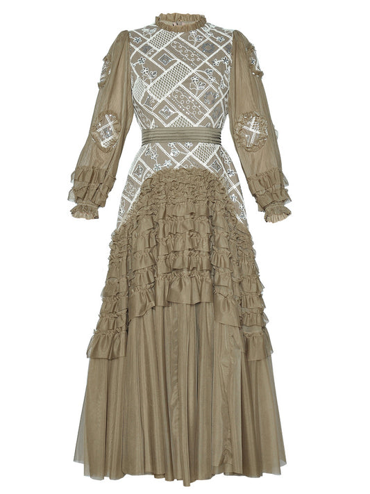 Patchwork Sequins Mesh Long Dress