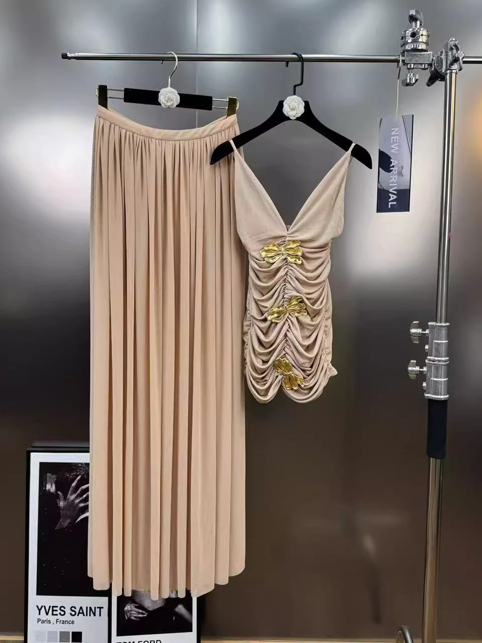 V-neck Solid Two Piece Set