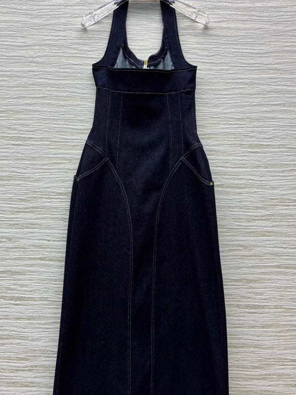 Elegant Denim Sleeveless Long Dress