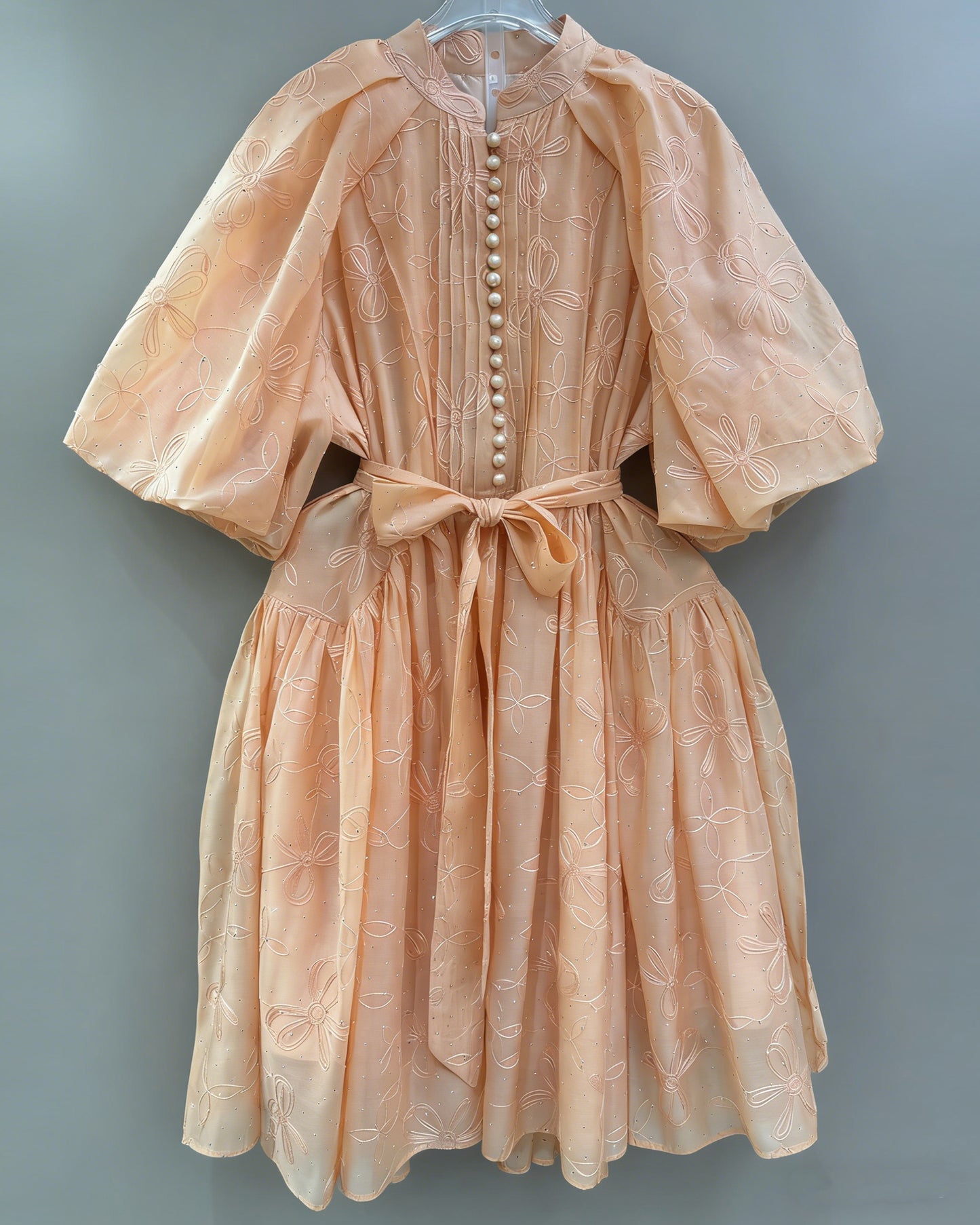 Orange Bowknot Puff Sleeve Mini Dress