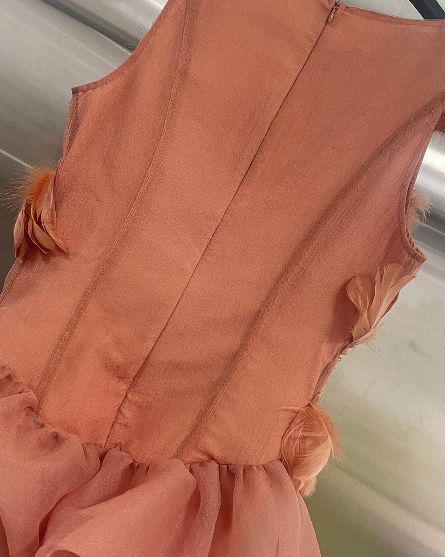 Orange Feather & Rhinestone Bubble Mini Dress