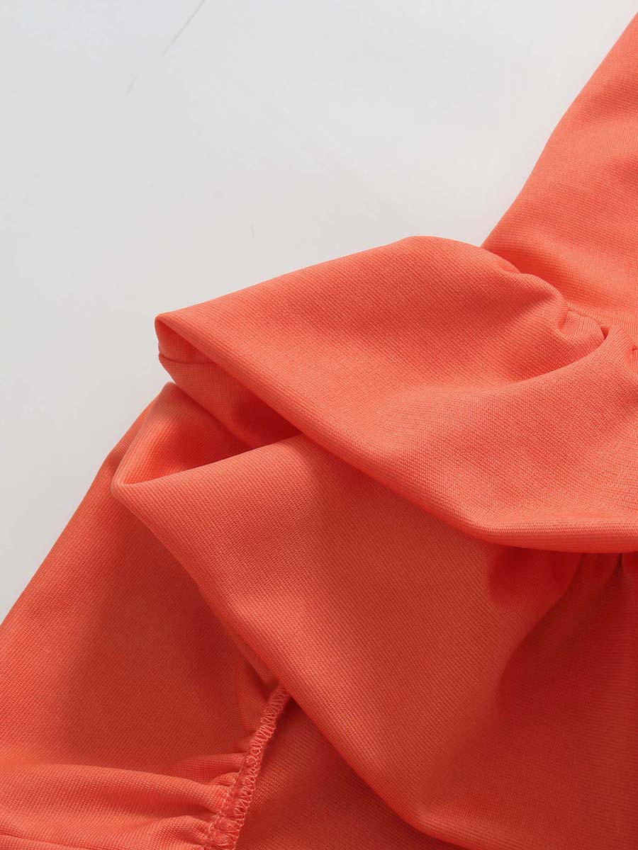 Orange High Waist Ruffle Layer Asymmetric Skirt