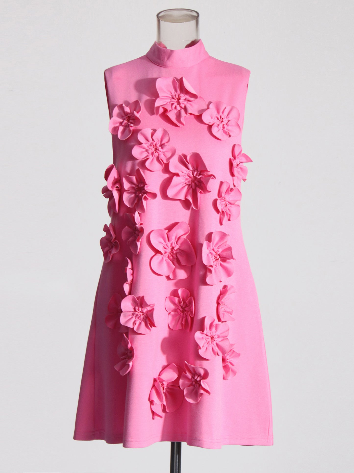 Pink 3D Floral High Neck Mini Dress