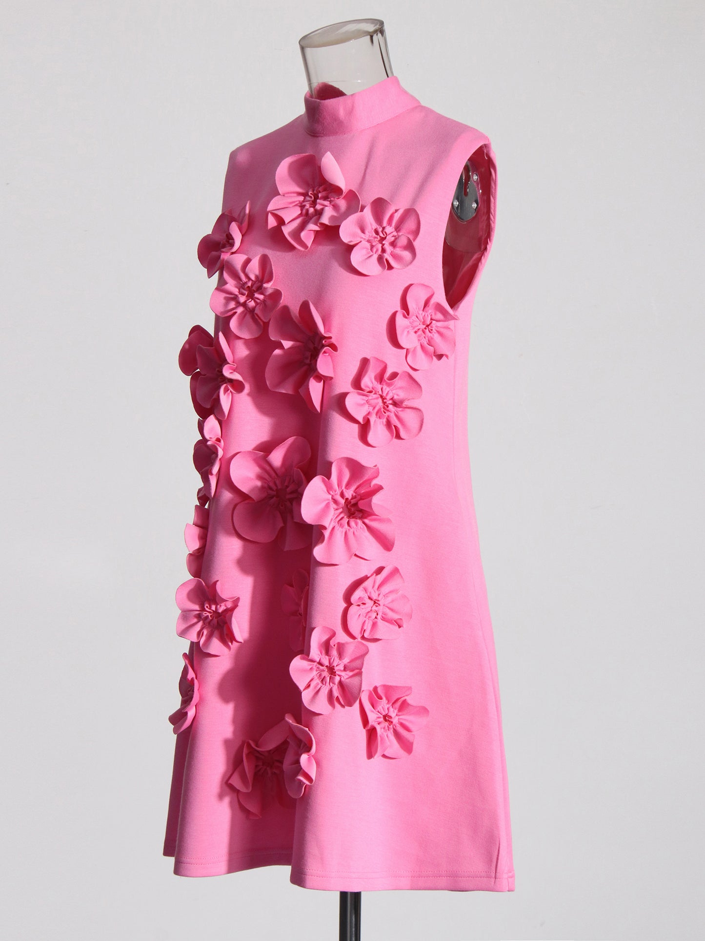 Pink 3D Floral High Neck Mini Dress