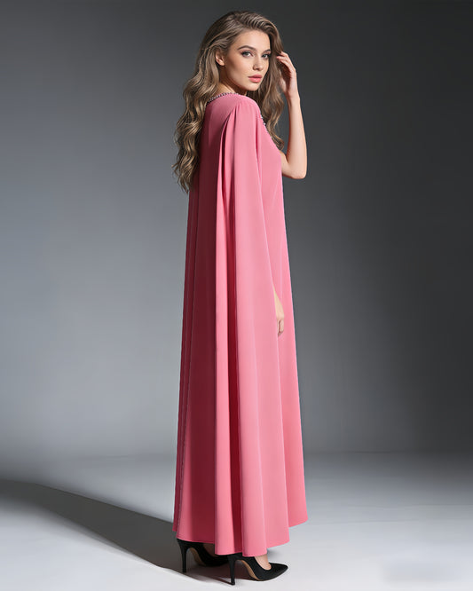 Pink Cape Gown with Embellished Neckline