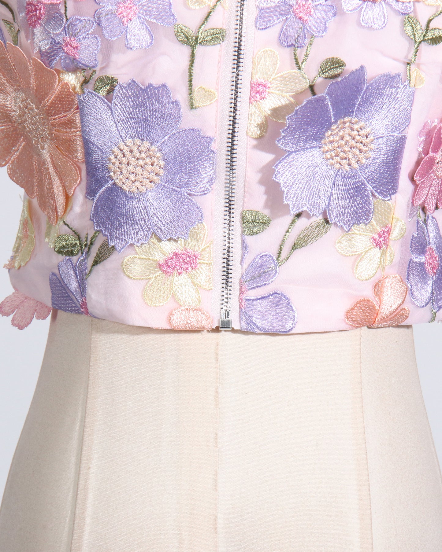 Pink Floral Embroidered Crop Top & Skirt Set