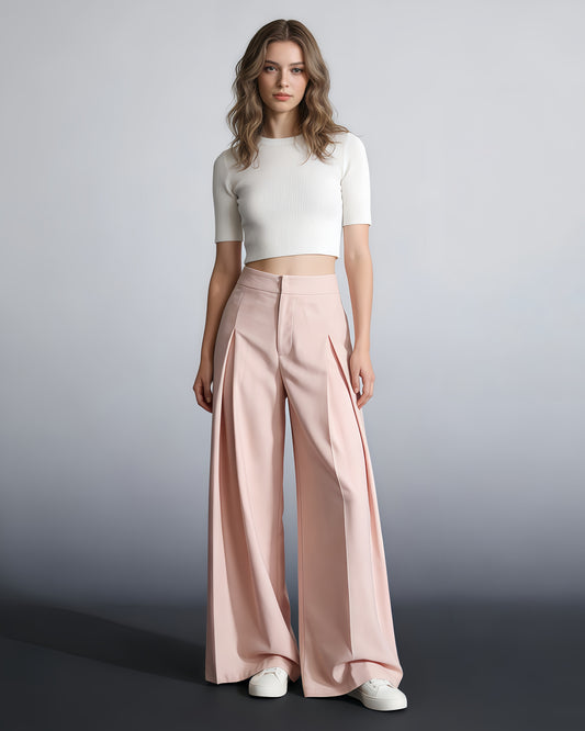 Pink High-Waist Wide-Leg Trousers