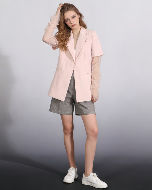 Pink Layered Sheer Sleeve Blazer