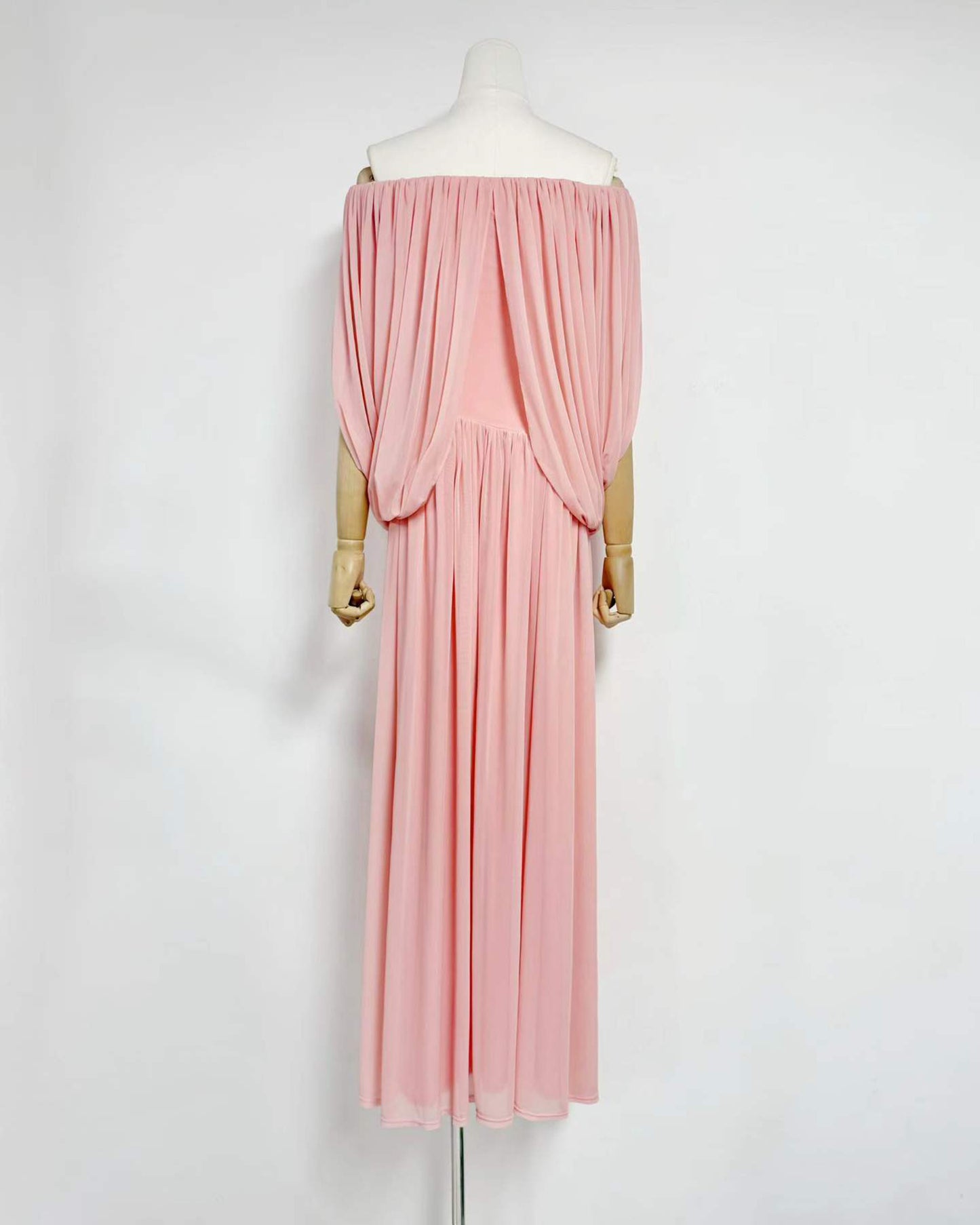 Pink Off-the-Shoulder Ruched Maxi Dress