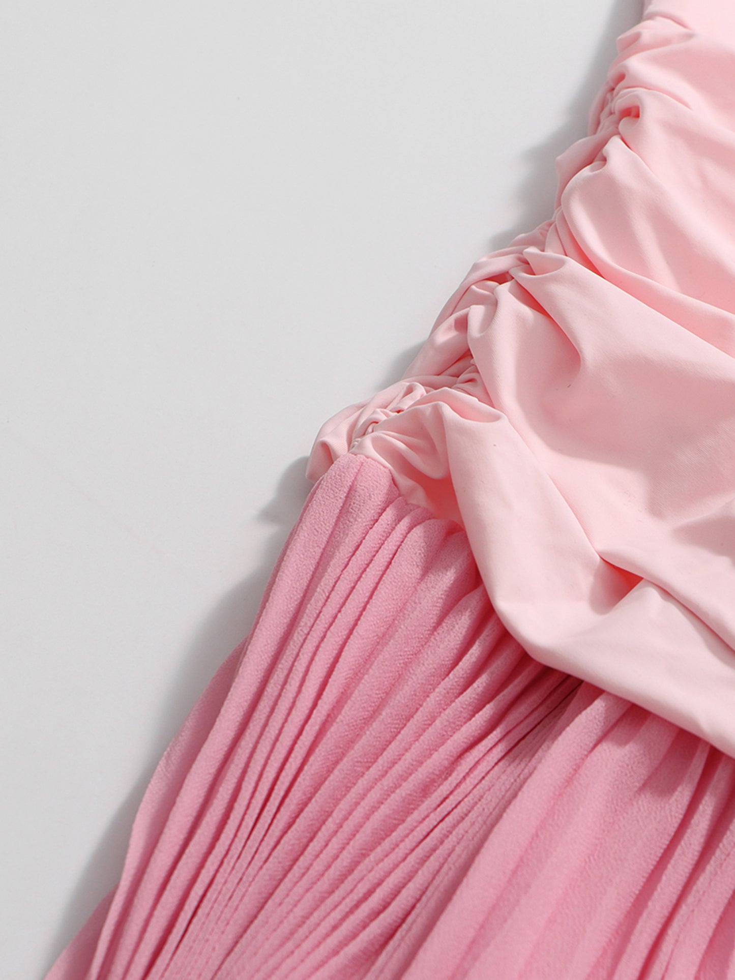 Pink Ombre One-Shoulder Pleated Maxi Dress